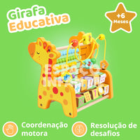 Brinquedo Educativo Multifuncional de Madeira 3 em 1 | Abaco Labirinto Amarado e Cubo Giratório