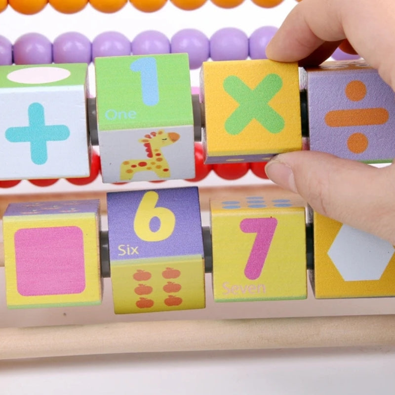 Brinquedo Educativo Multifuncional de Madeira 3 em 1 | Abaco Labirinto Amarado e Cubo Giratório